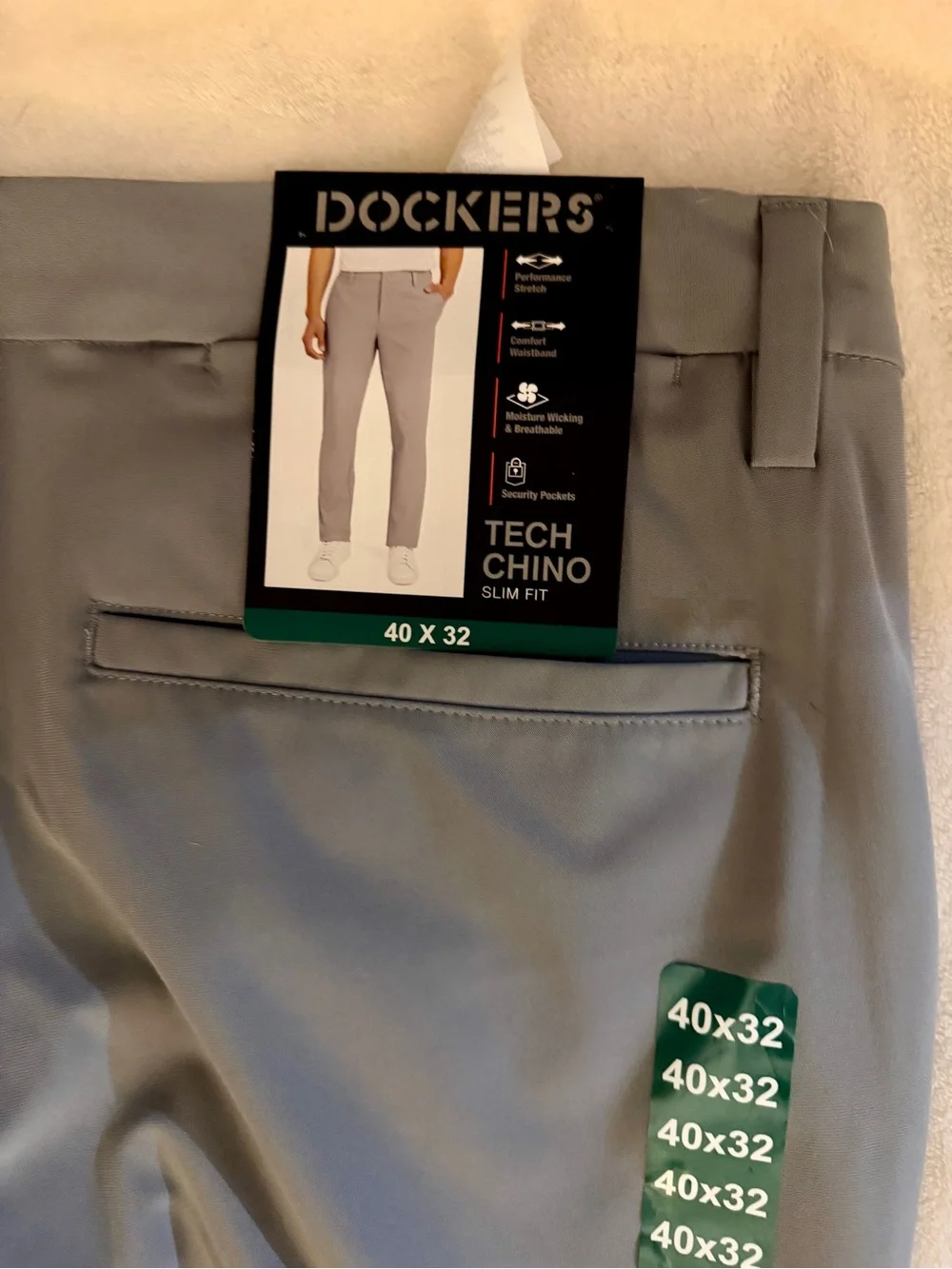 NEW Dockers Men's Tech Chino Slim Fit Pants Gray Size 40x32
